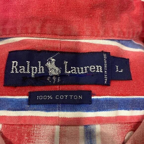 VTG Polo By Ralph Lauren S/S 100% Cotton Button Down SZ L Red/White/Blue - Picture 4 of 6